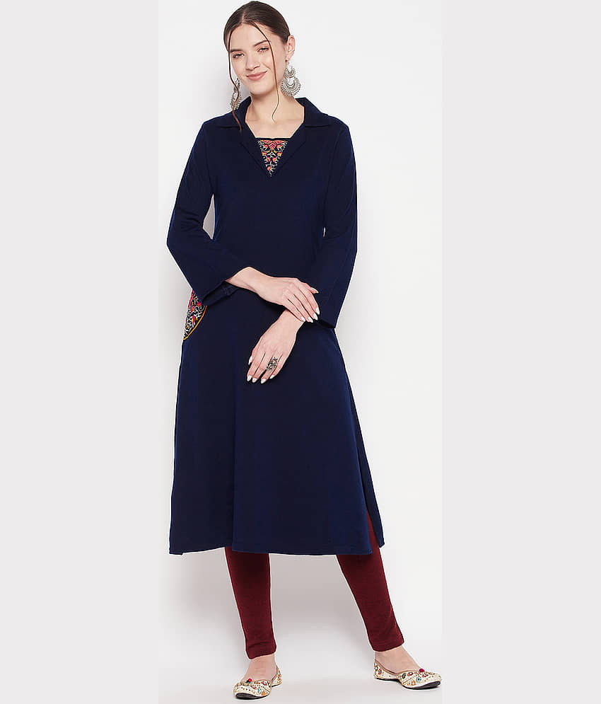 zigo Woollen Embroidered A-line Women's Kurti - Navy ( Pack of 1 ) - Kurtis, Tunics | Buy online on ZillyBuy