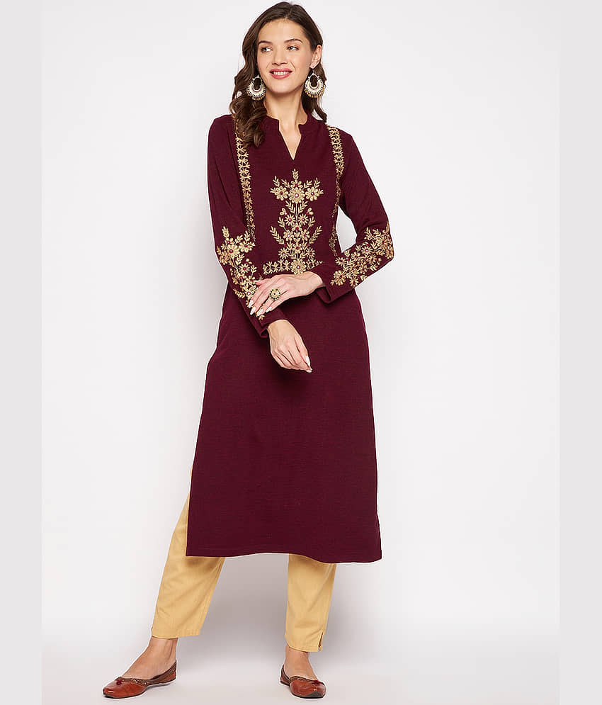 zigo Woollen Embroidered A-line Women's Kurti - Maroon ( Pack of 1 ) - Kurtis, Tunics | Buy online on ZillyBuy