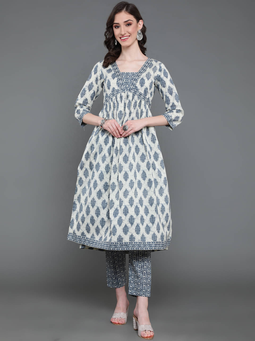 Antaran Cotton Blend Printed Kurti With Pants Women's Stitched Salwar Suit - Grey ( Pack of 1 ) Antaran Cotton Blend Printed Kurti With Pants Women's Stitched Salwar Suit - Grey ( Pack of 1 )