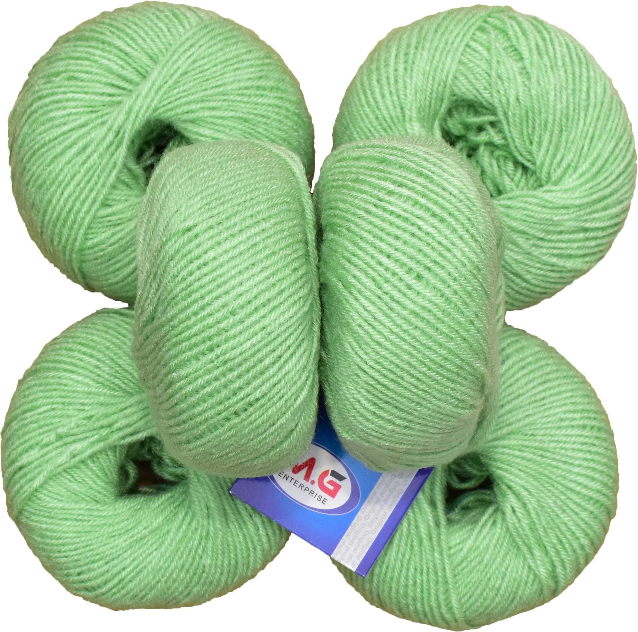100% Acrylic Wool Apple Green (6 pc) Baby Soft Wool Ball Hand Knitting Wool/Art Craft Soft Fingering Crochet Hook Yarn, Needle Knitting Yarn Thread Dyed