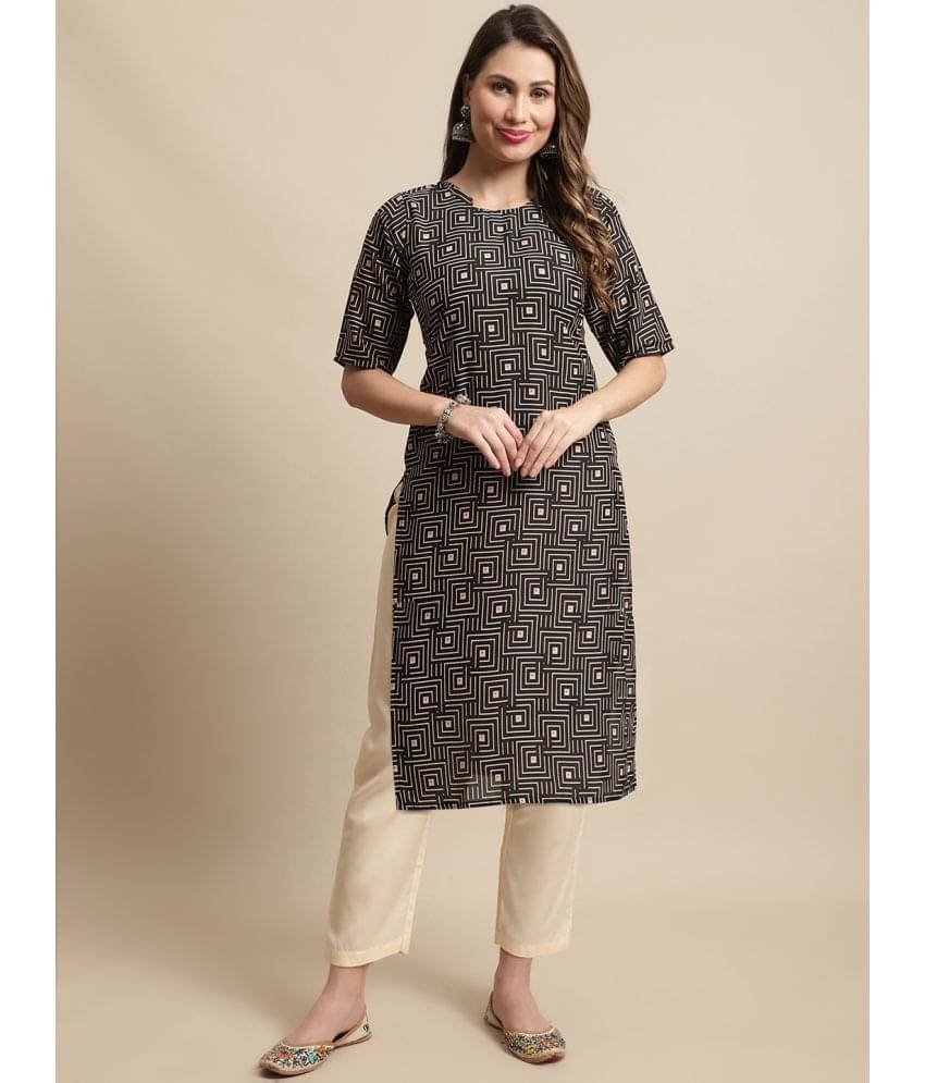 7Threads Crepe Printed Straight Women's Kurti - Black ( Pack of 1 )     			7Threads Crepe Printed Straight Women's Kurti - Black ( Pack of 1 )