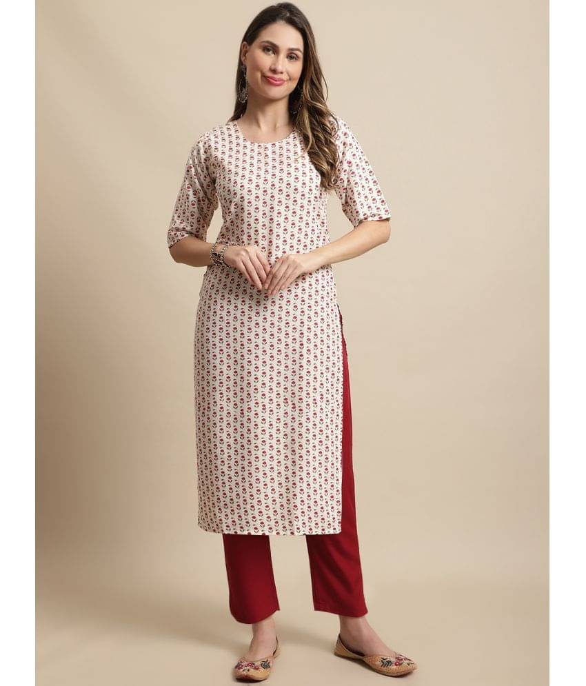     			7Threads Crepe Printed Straight Women's Kurti - White ( Pack of 1 )