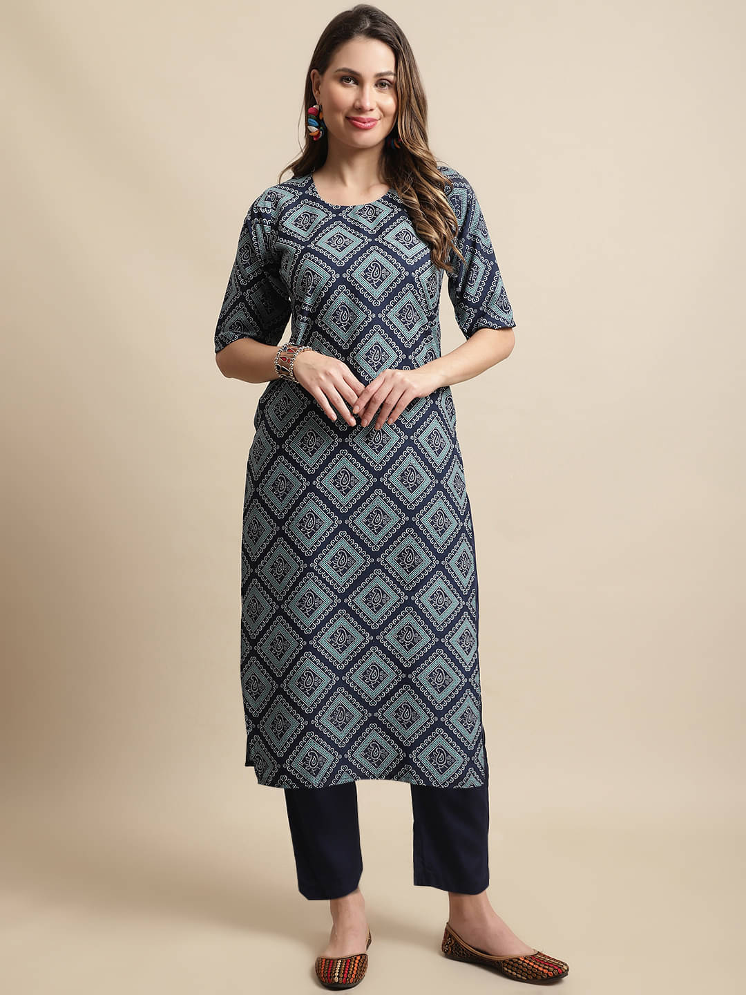 7Threads Crepe Printed Straight Women's Kurti - Blue ( Pack of 1 ) 7Threads Crepe Printed Straight Women's Kurti - Blue ( Pack of 1 )