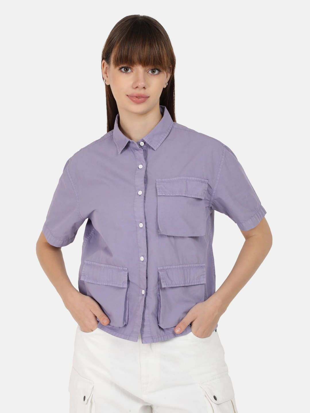 Bene Kleed Women Solid Cotton Shirt ( Purple )     			Bene Kleed Women Solid Cotton Shirt ( Purple )
