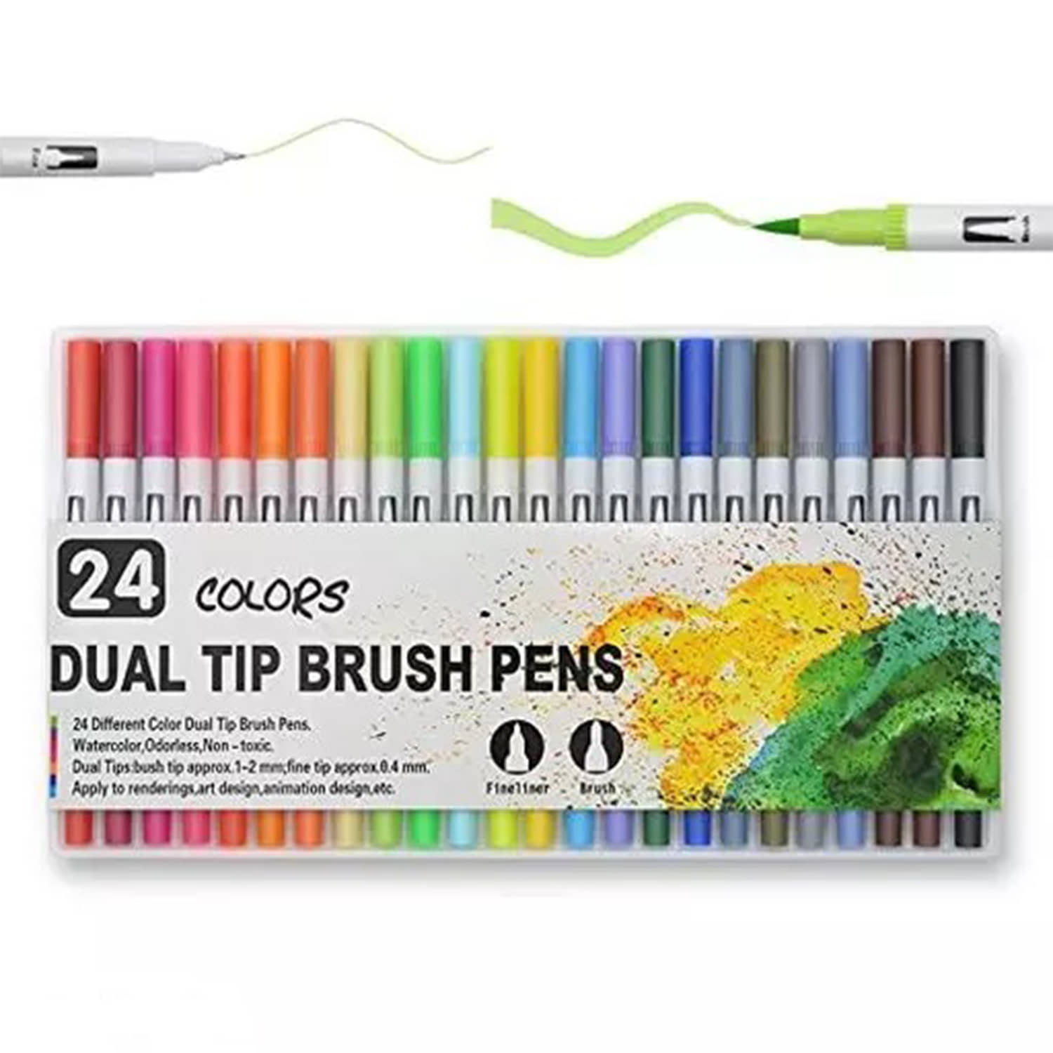 Dual Tip Fine liner Brush Marker Pens for Calligraphy Drawing Sketching, Writing (Set of-24 Multicolor) - Stationery | Buy online on ZillyBuy