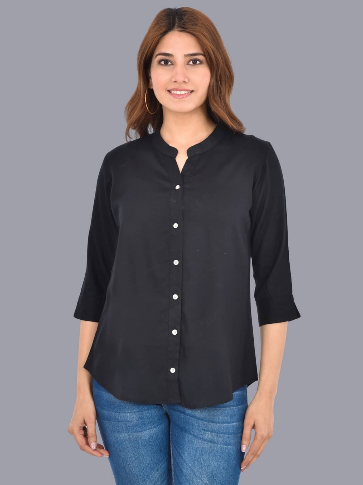     			FABISHO Women Solid Rayon Shirt ( Black )