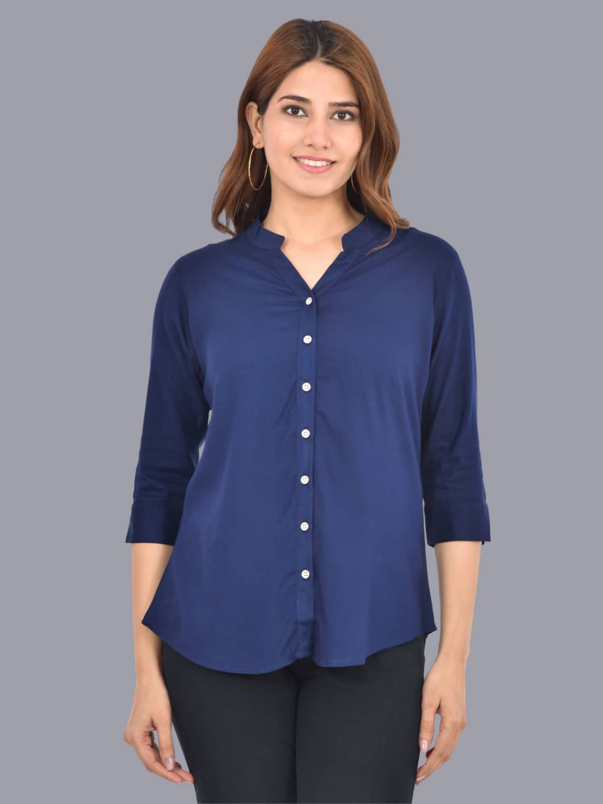 FABISHO Women Solid Rayon Shirt ( Blue )