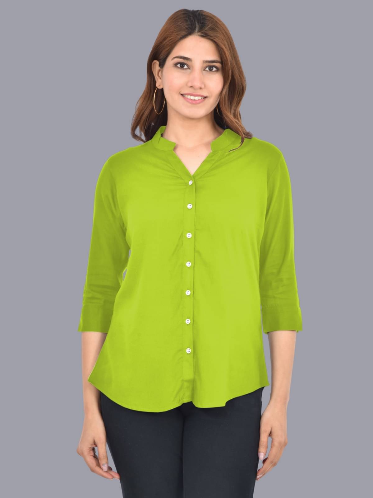     			FABISHO Women Solid Rayon Shirt ( Green )