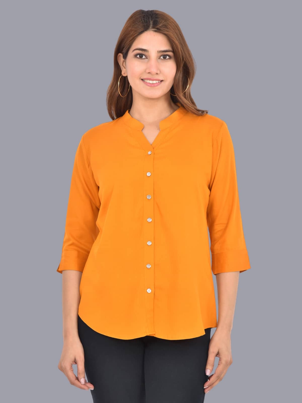 FABISHO Women Solid Rayon Shirt ( Mustard )