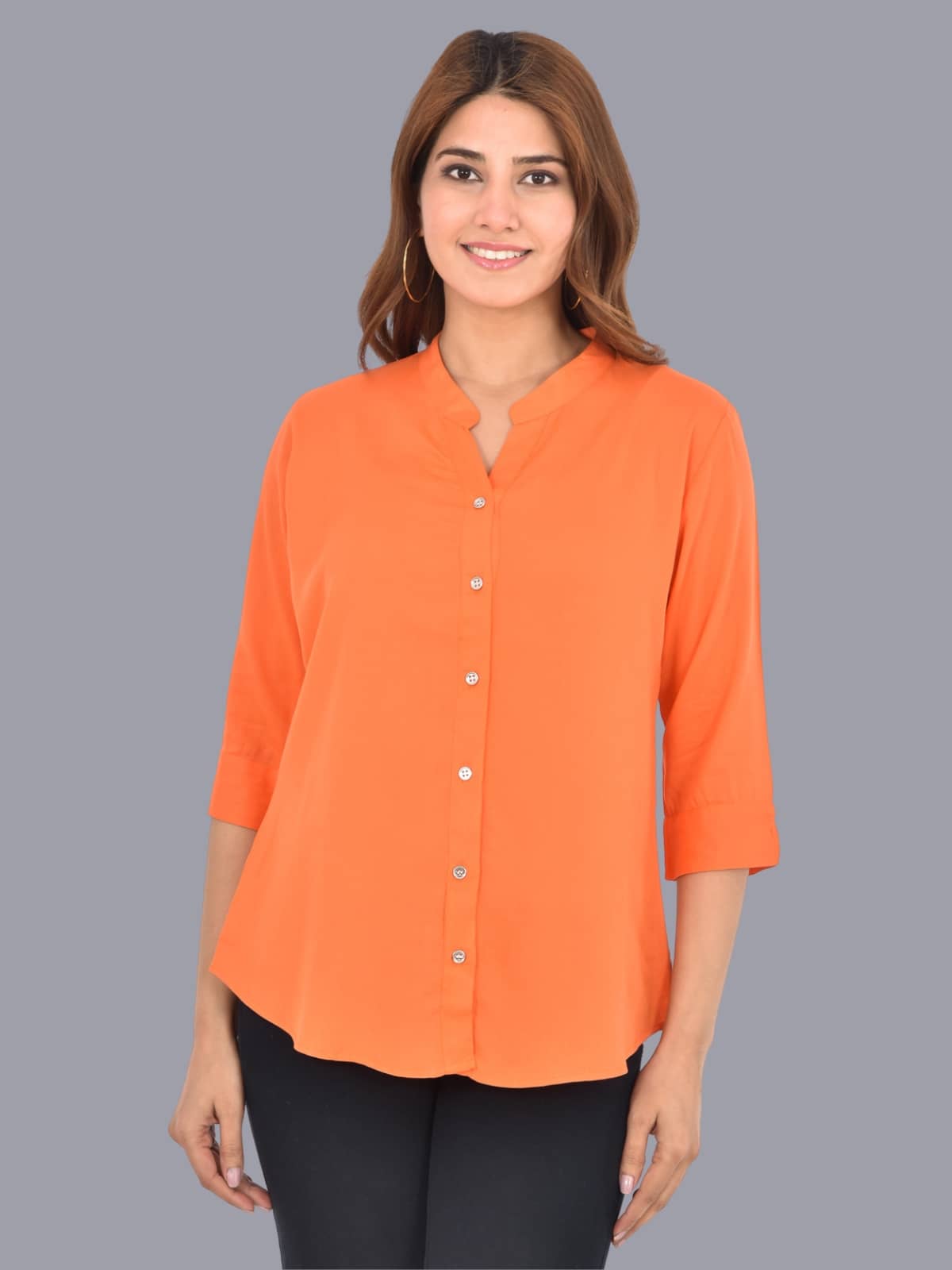 FABISHO Women Solid Rayon Shirt ( Orange )