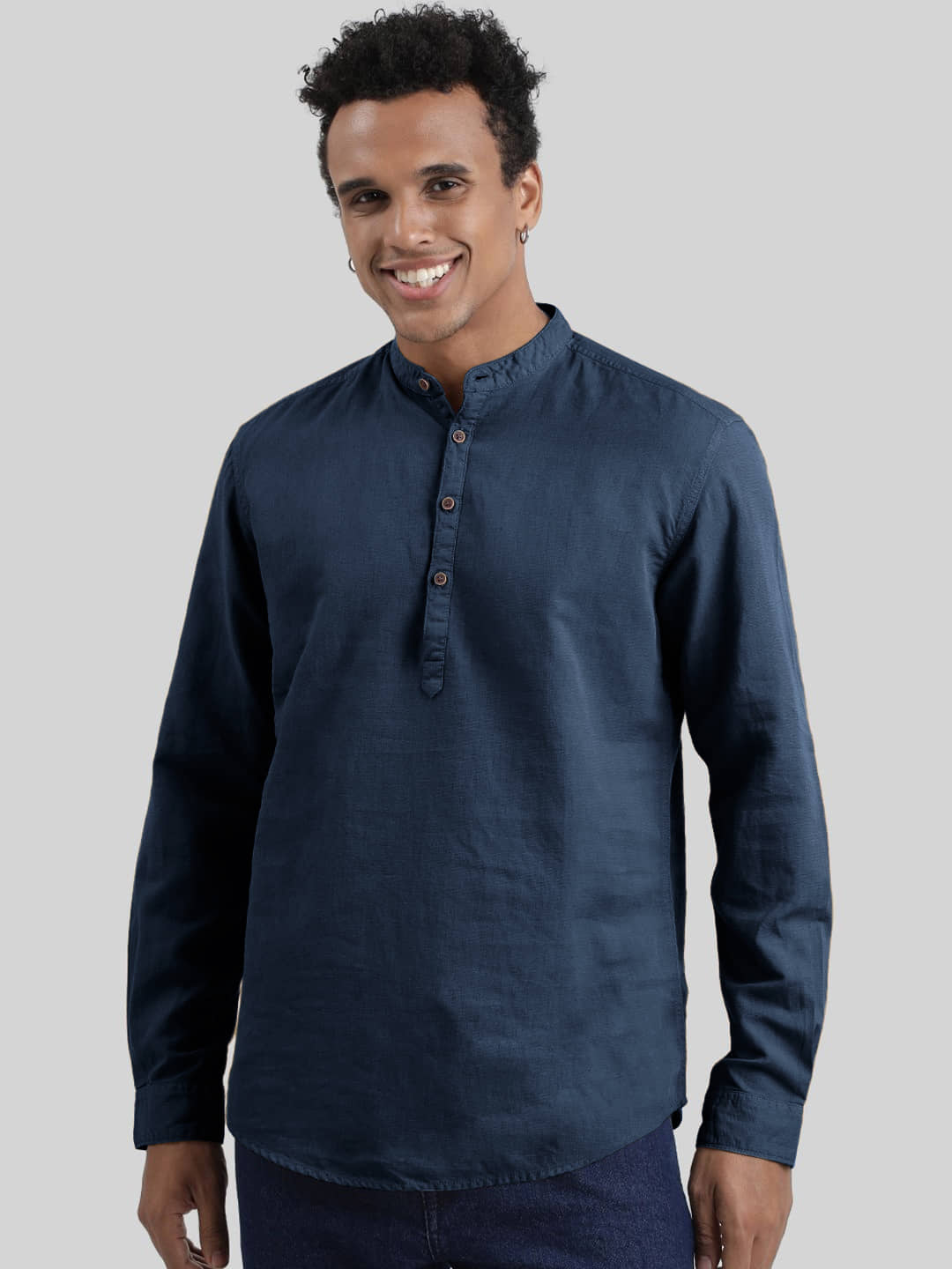 IVOC Men Navy Blue Slim Fit Cotton Linen Kurta - Kurtas & Kurta Sets | Buy online on ZillyBuy
