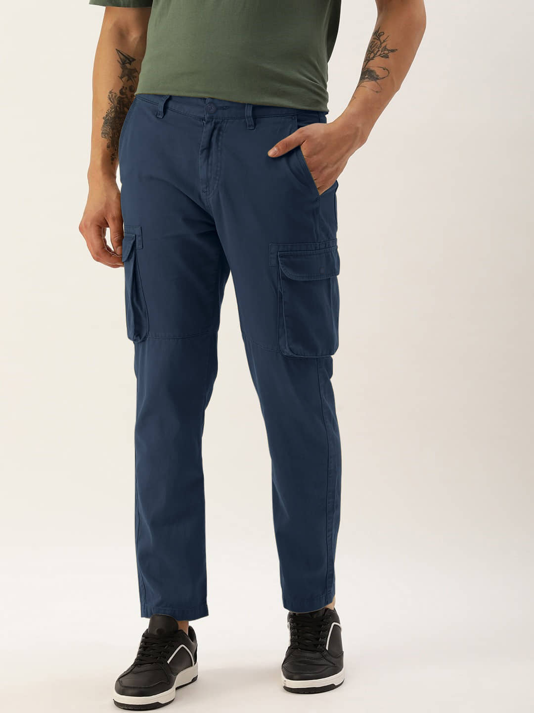IVOC Men Regular Fit Mid-Rise Pure Cotton Cargos Trousers - Trousers | Buy online on ZillyBuy
