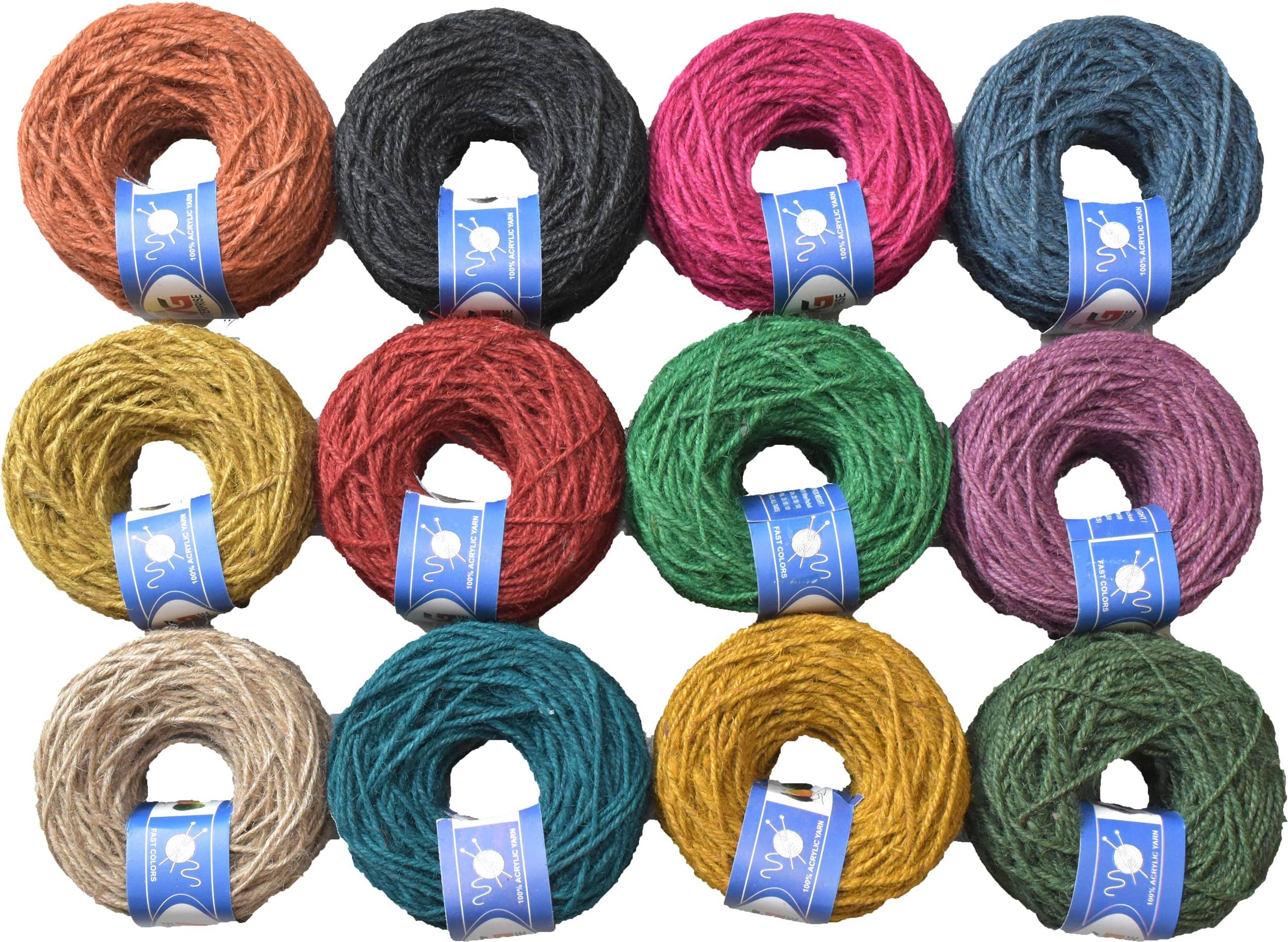     			Jute Combo JC 12 pc Combo Colour Exclusive Twine Ball Threads String Rope 3 Ply 300 m (12 Colours / 25 m Each) for Creative Decoration