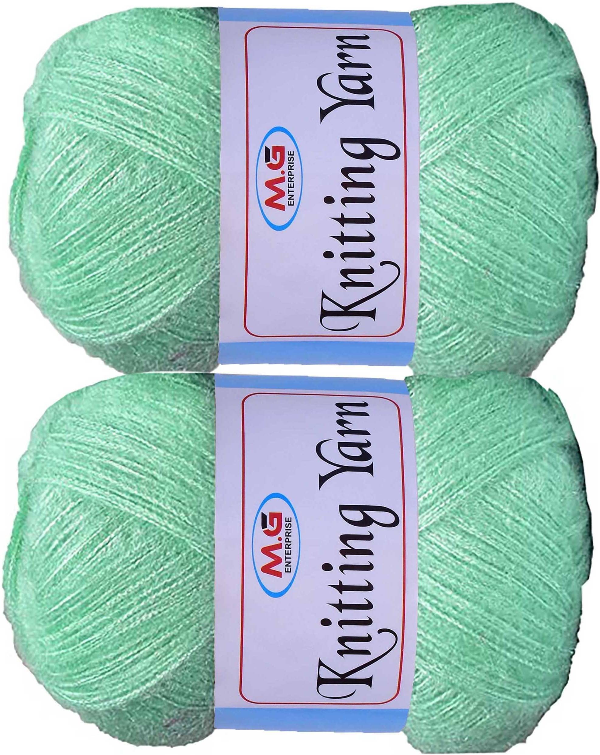     			Knitting Wool Yarn, Soft Fancy Feather Wool  Apple Green 300 gm- Art-HFA
