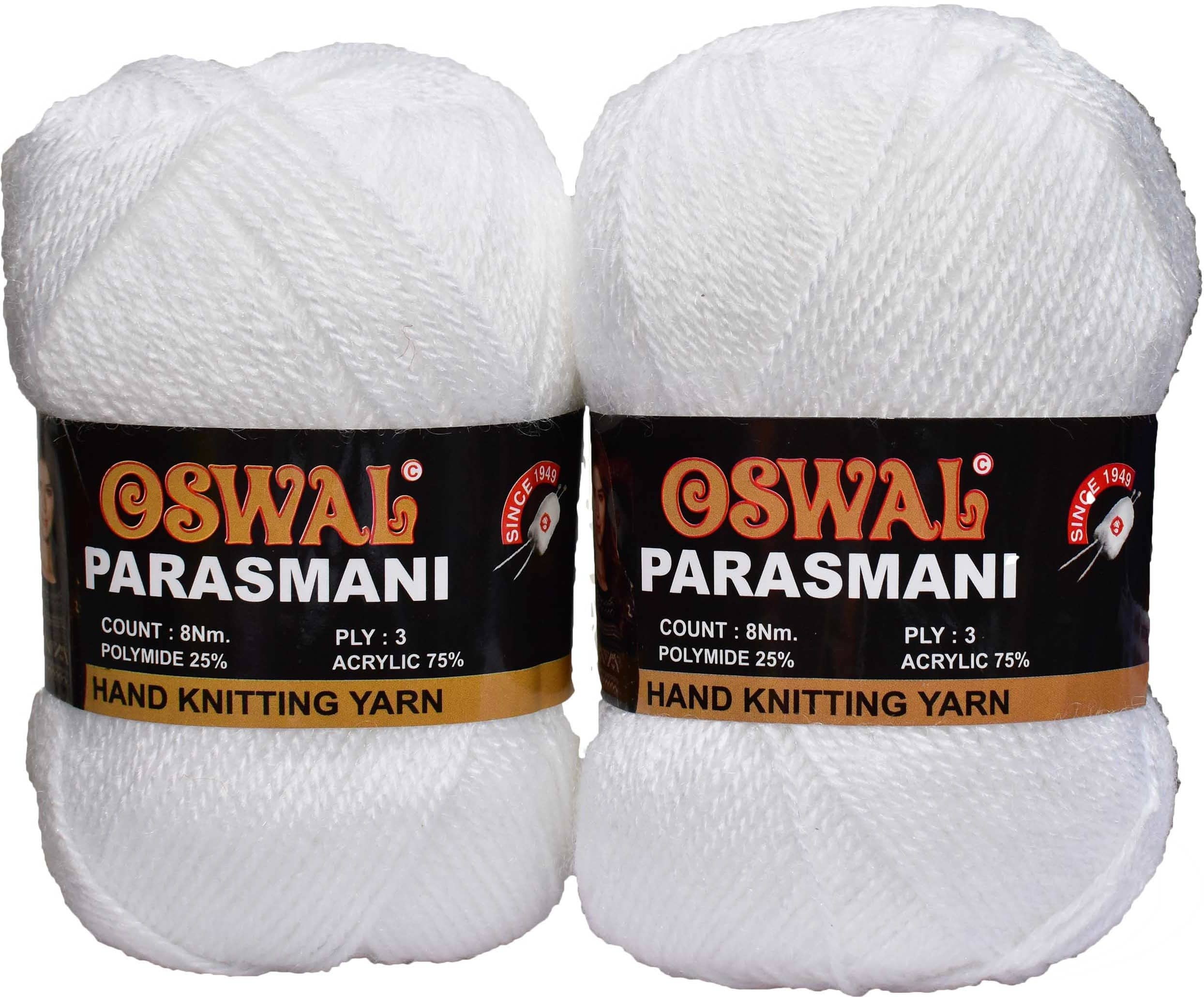 Represents Oswal 3 Ply Knitting  Yarn Wool,  White 200 gm Art-EGG
