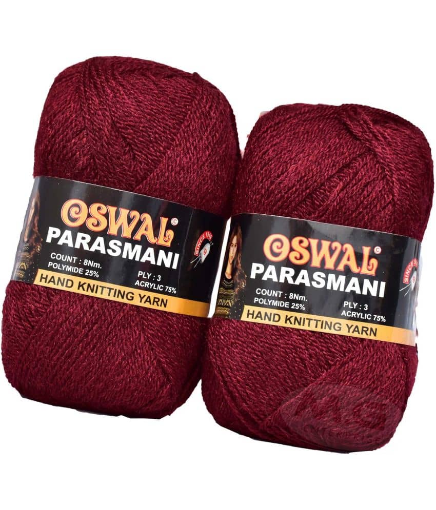 Represents Oswal 3 Ply Knitting  Yarn Wool,  Mehroon 400 gm Art-EHI