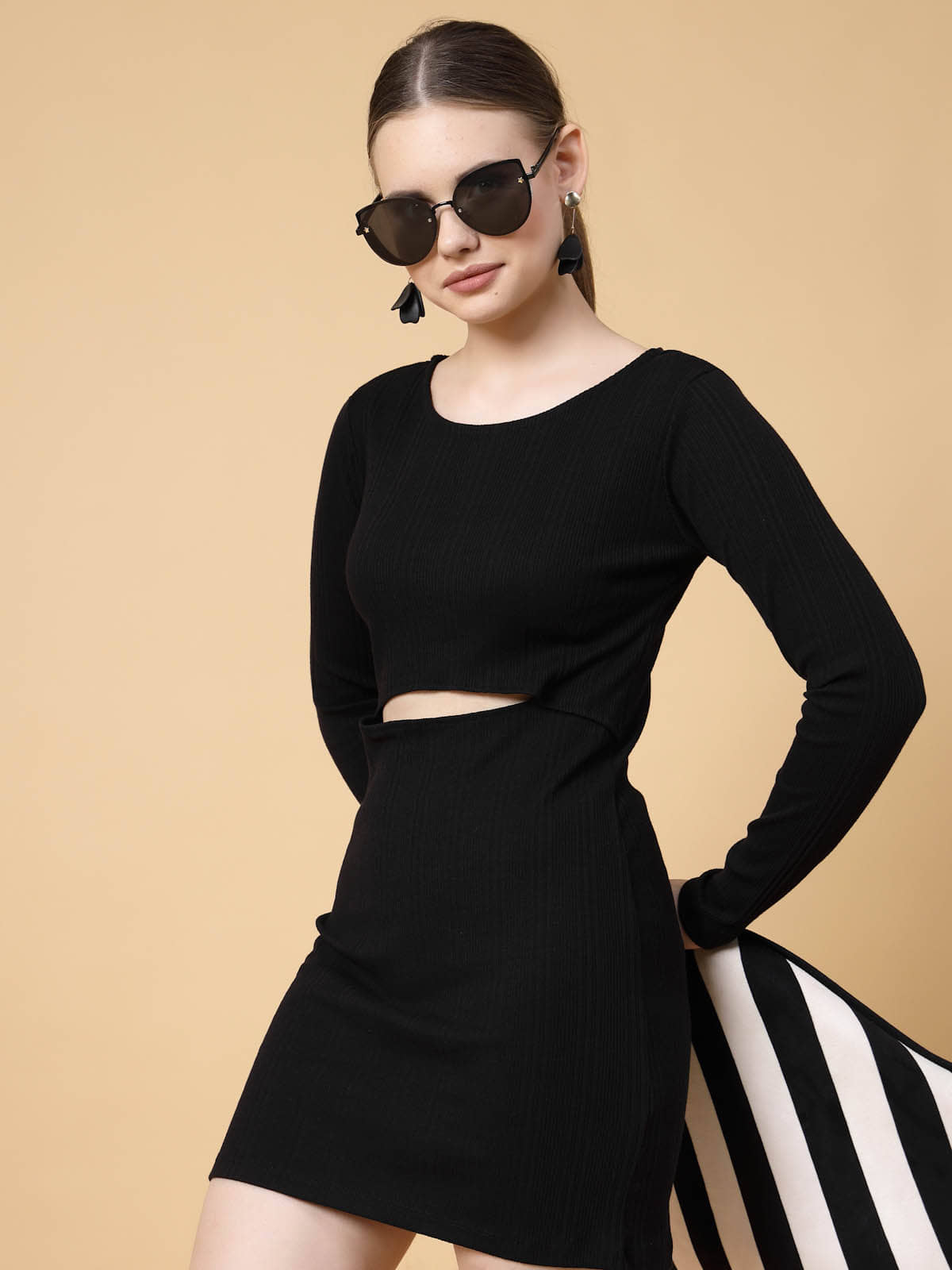 Rigo Women Cotton Solid Bodycon Dress ( Black )