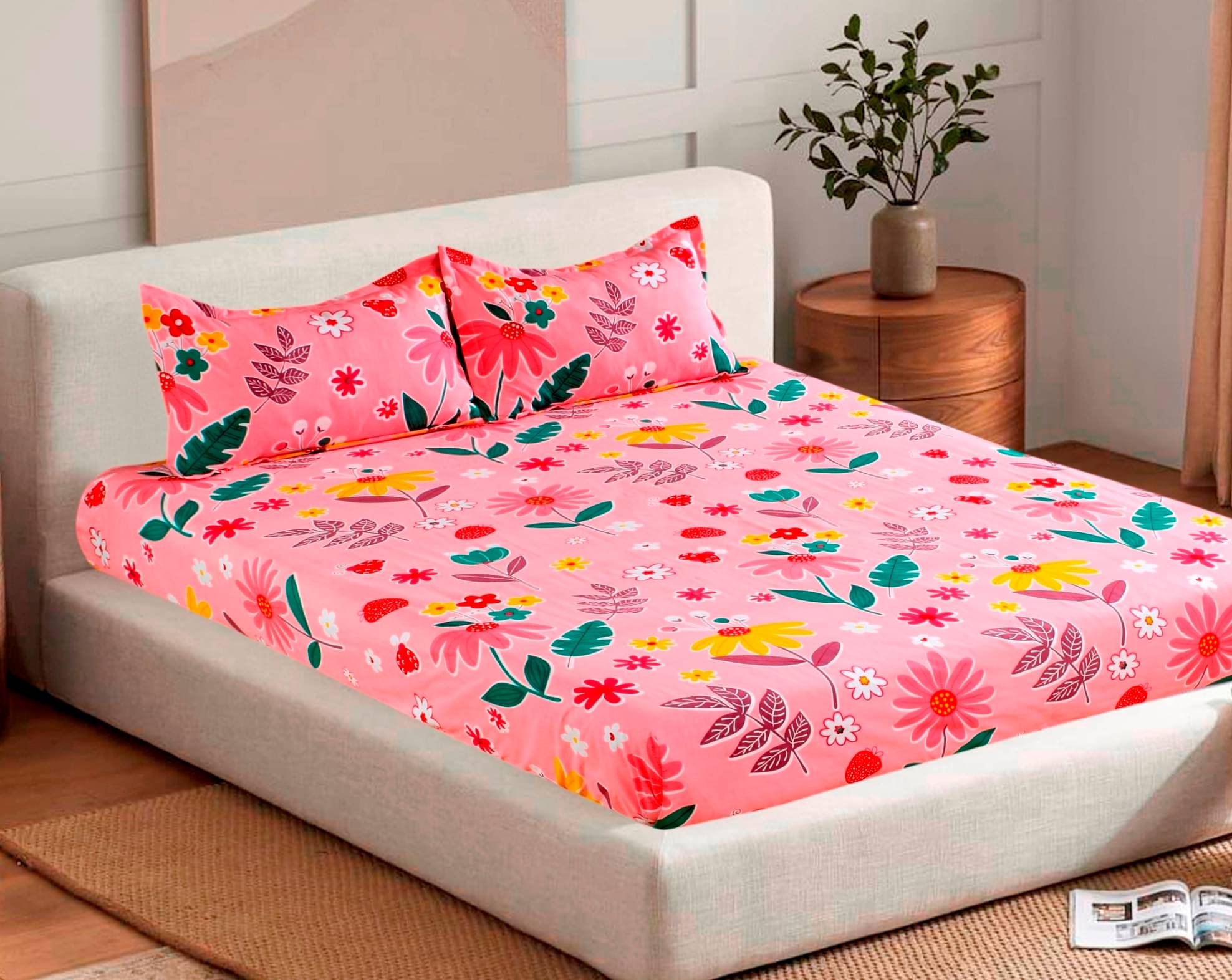     			Valtellina Cotton Double Bedsheet ( Pink )