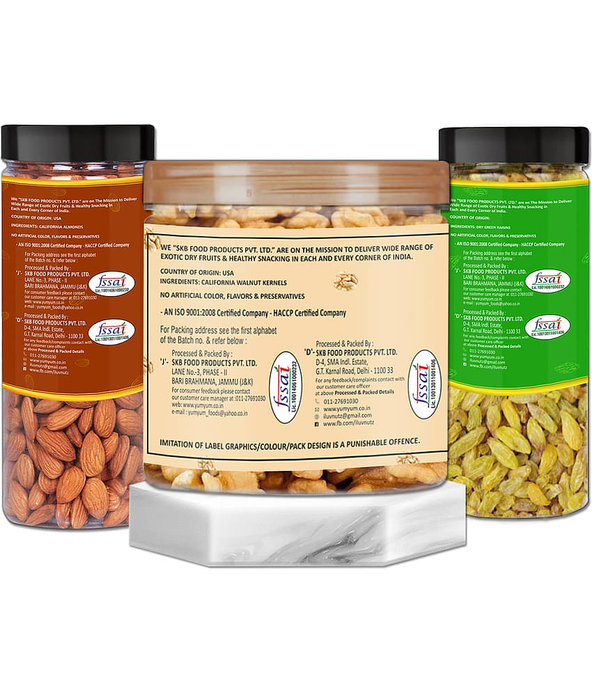YUM YUM Dry Fruits Combo Pack - (Badam 150g, Green Kishmish 150g And Walnut Kernels 175g) 475g