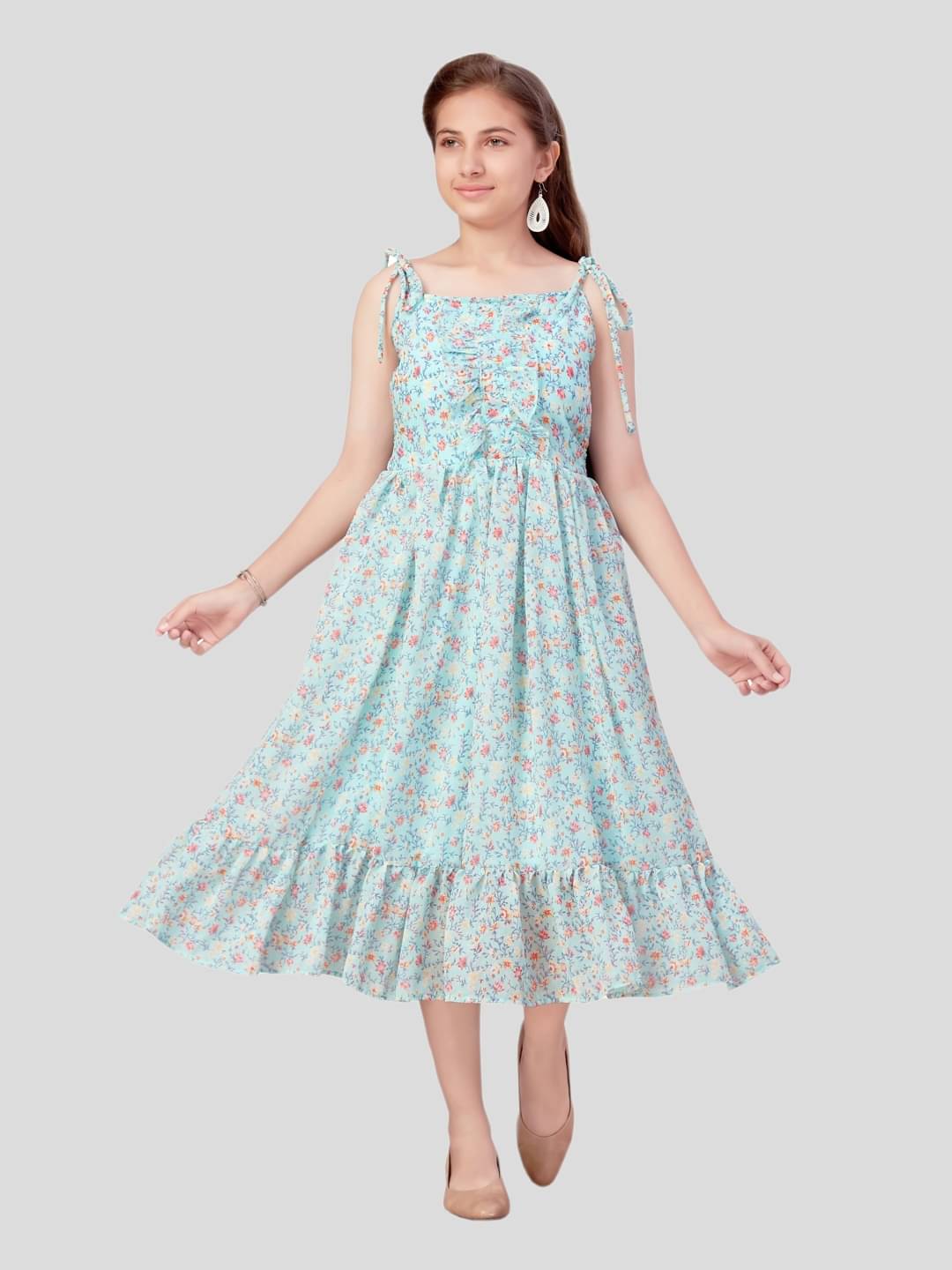     			Aarika Aqua Georgette Girls Fit And Flare Dress ( Pack of 1 )
