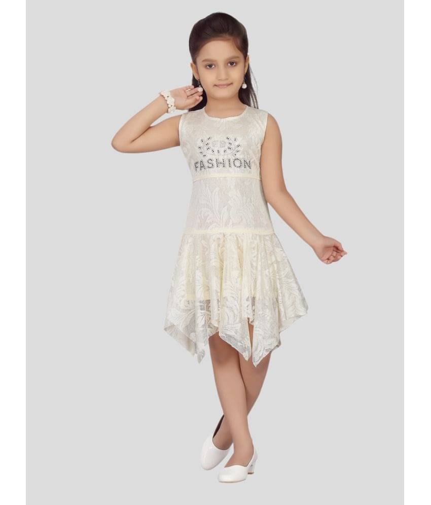 Aarika Net Asymmetric Dress For Girls ( Pack of 1 , Cream ) Aarika Net Asymmetric Dress For Girls ( Pack of 1 , Cream )