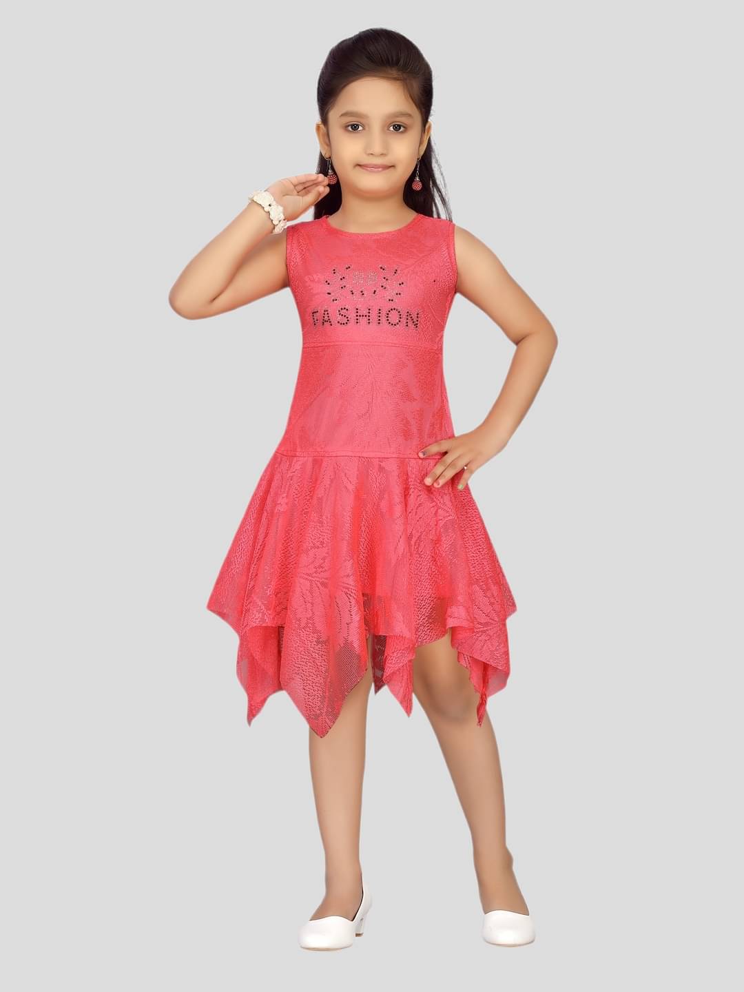     			Aarika Red Net Girls Asymmetric Dress ( Pack of 1 )