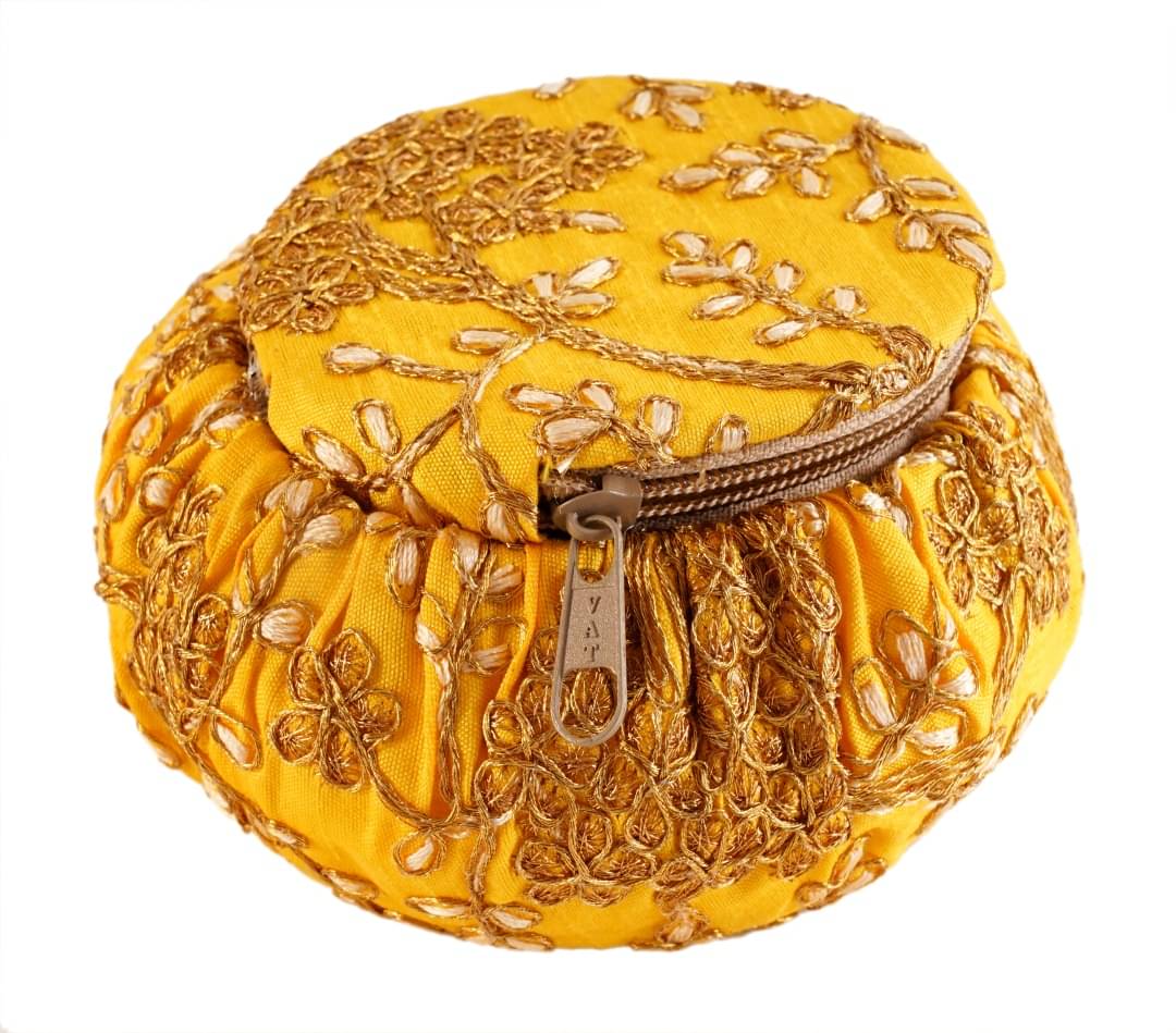     			Apratim Yellow Fabric Potli