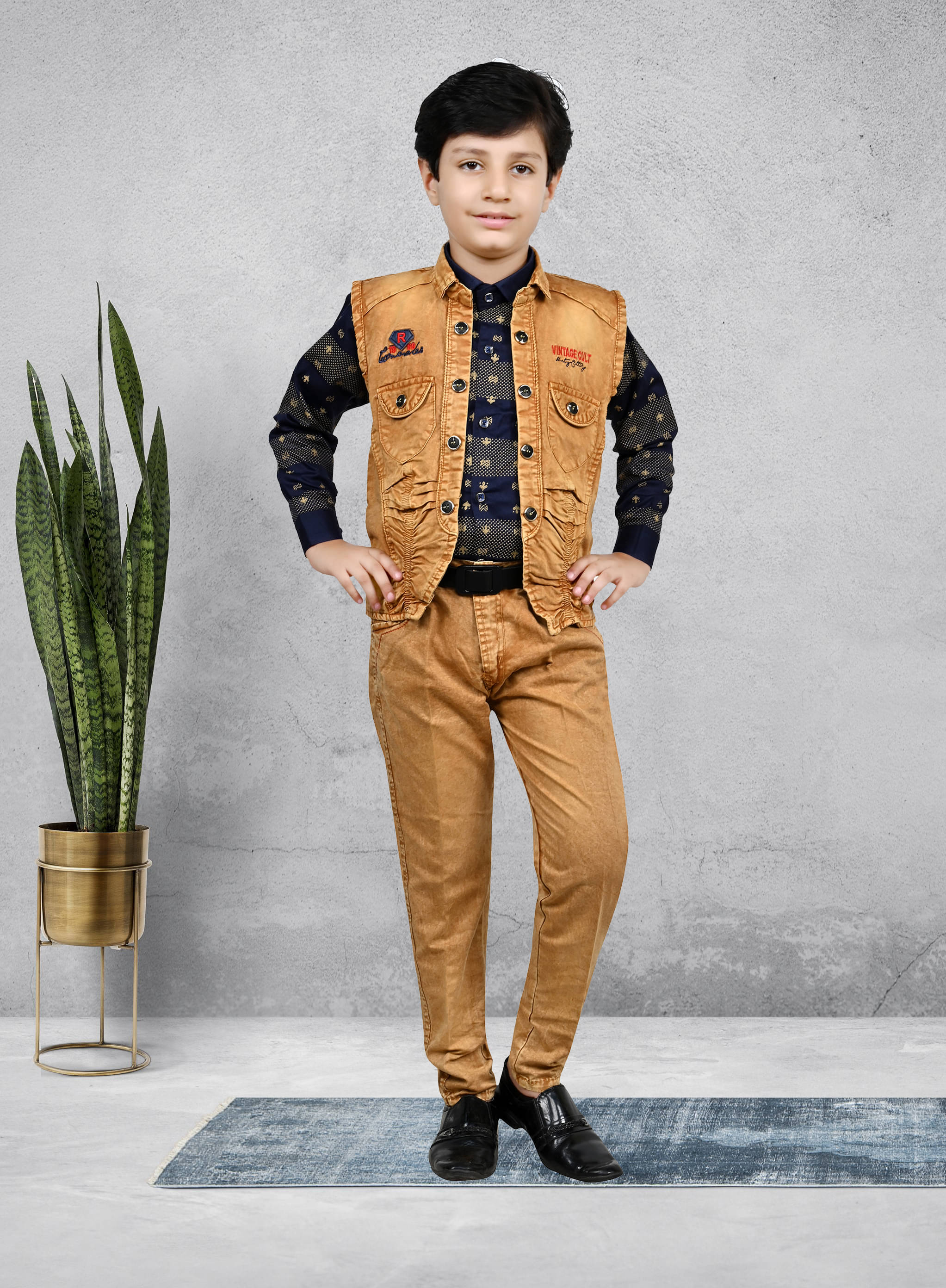     			Arshia Fashions Pack of 1 Boys Denim Shirt & Jeans Set ( Brown )