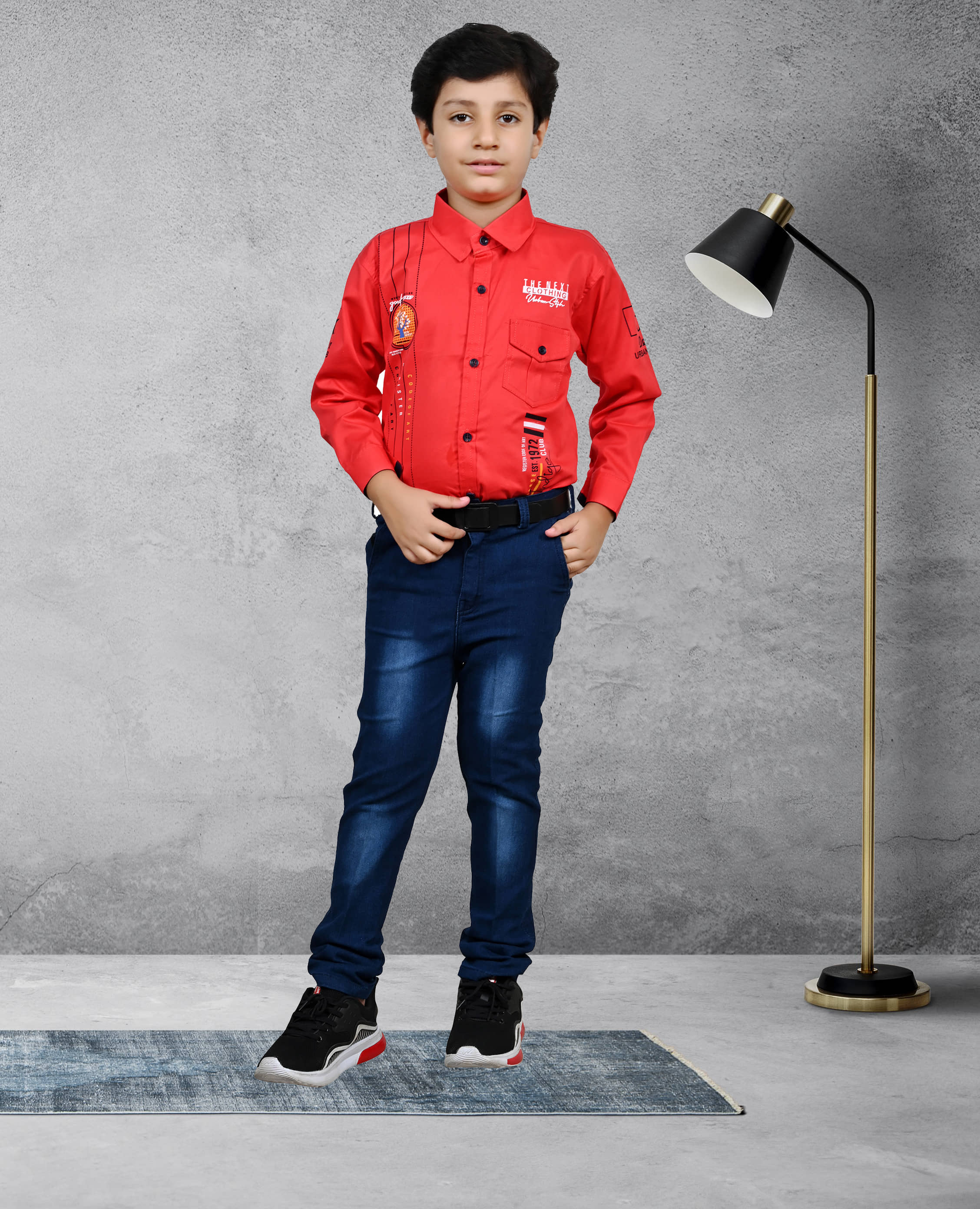 Arshia Fashions Pack of 1 Boys Denim Shirt & Jeans Set ( Red )