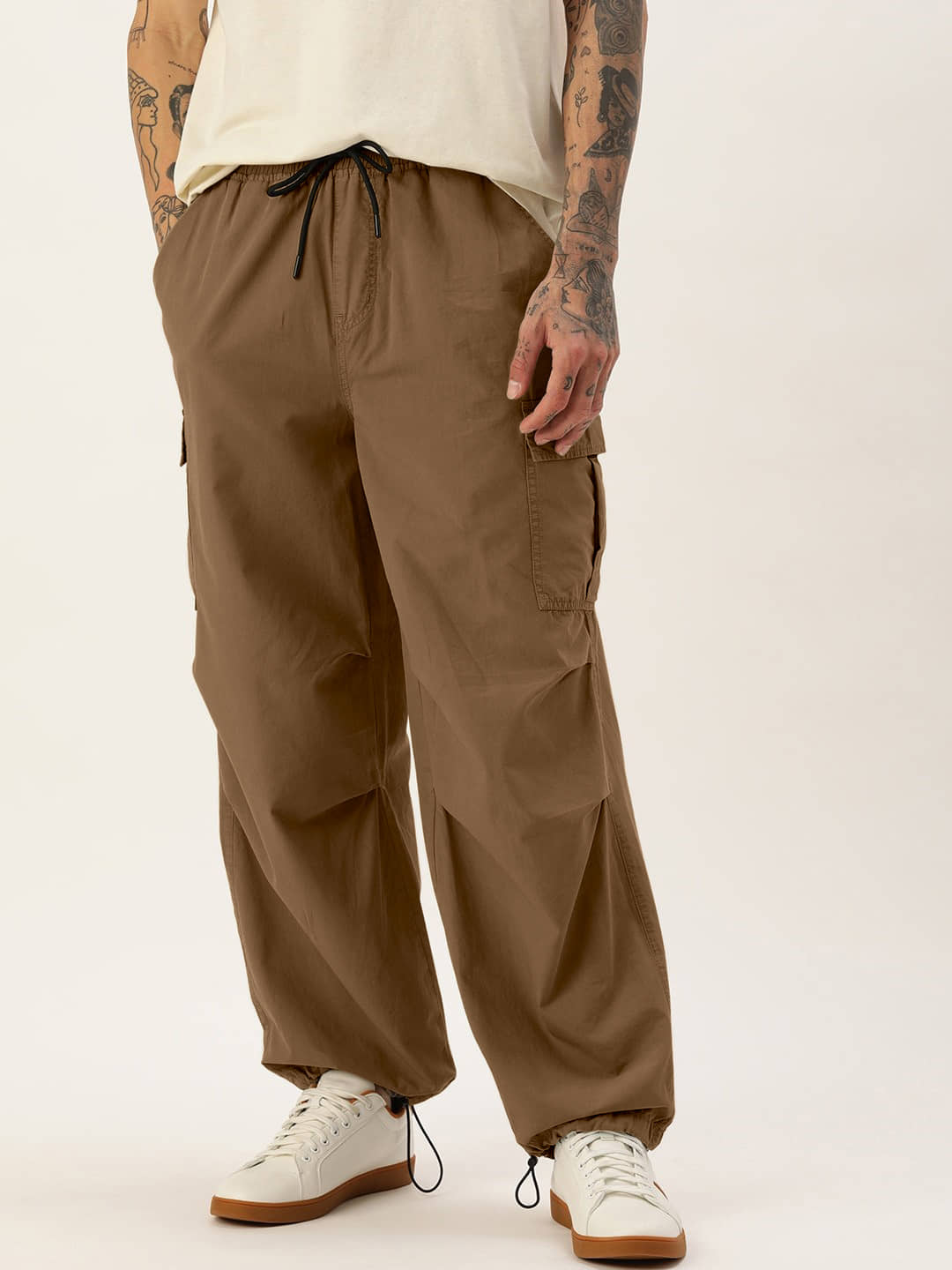 Bene Kleed Unisex Black Parachute Fit Pure Cotton Cargos Trousers - Trousers | Buy online on ZillyBuy