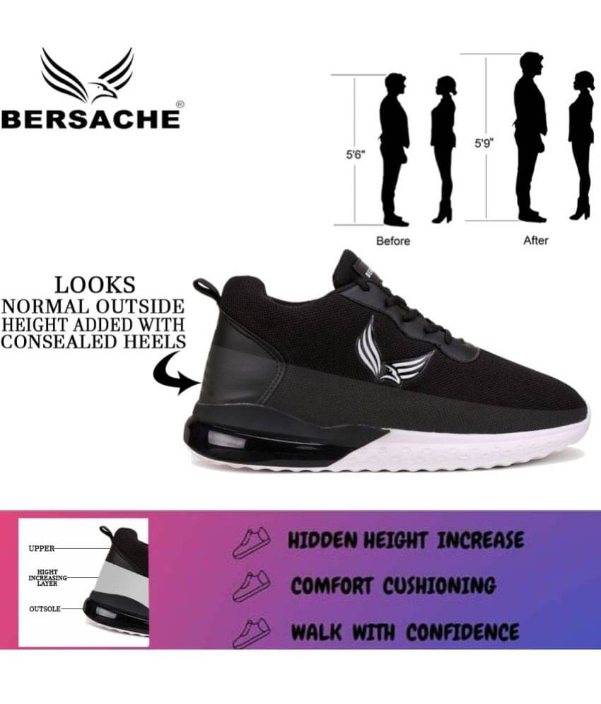     			Bersache Black Men's Sports Running Shoes