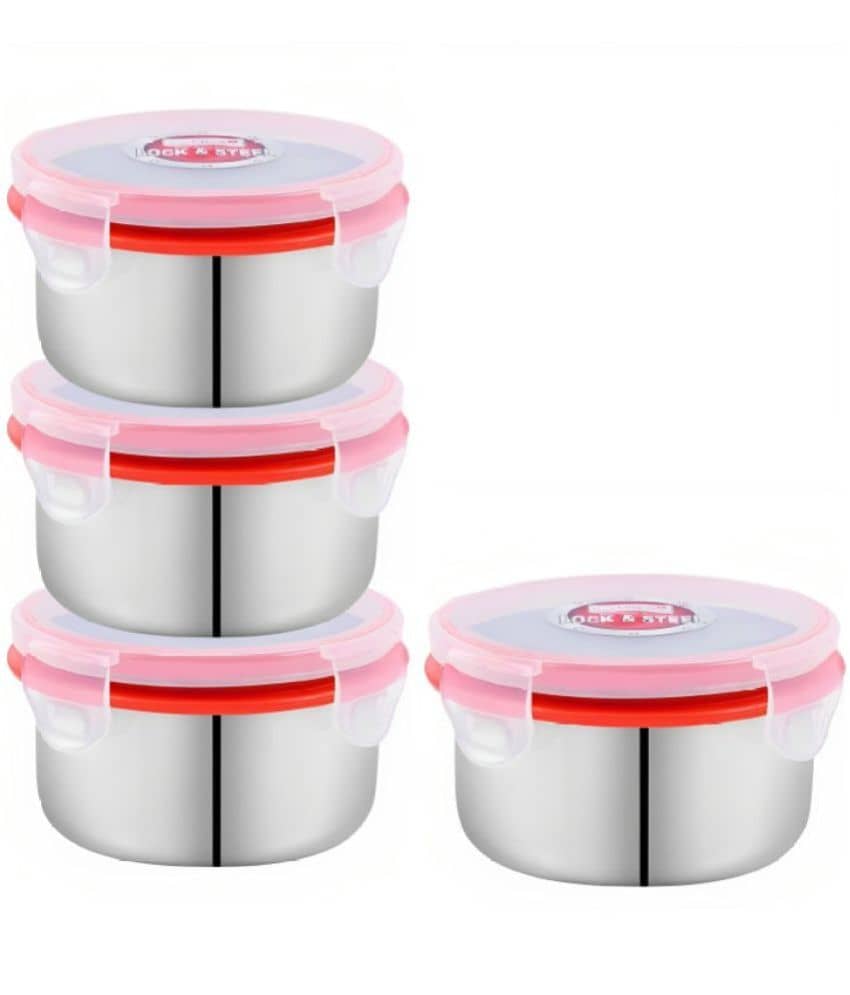 Dream Home Lunch Box Steel Red Food Container ( Set of 2 )