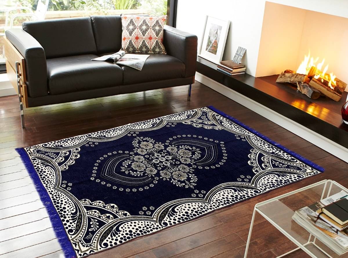     			Aazeem Blue Velvet Dhurrie Carpet Abstract 5x7 Ft