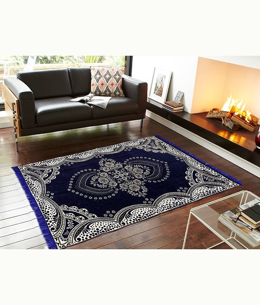 Aazeem Blue Velvet Dhurrie Carpet Abstract 5x7 Ft