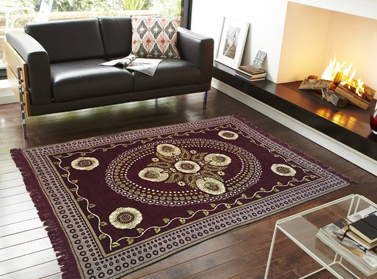 Aazeem Maroon Velvet Dhurrie Carpet Abstract 5x7 Ft