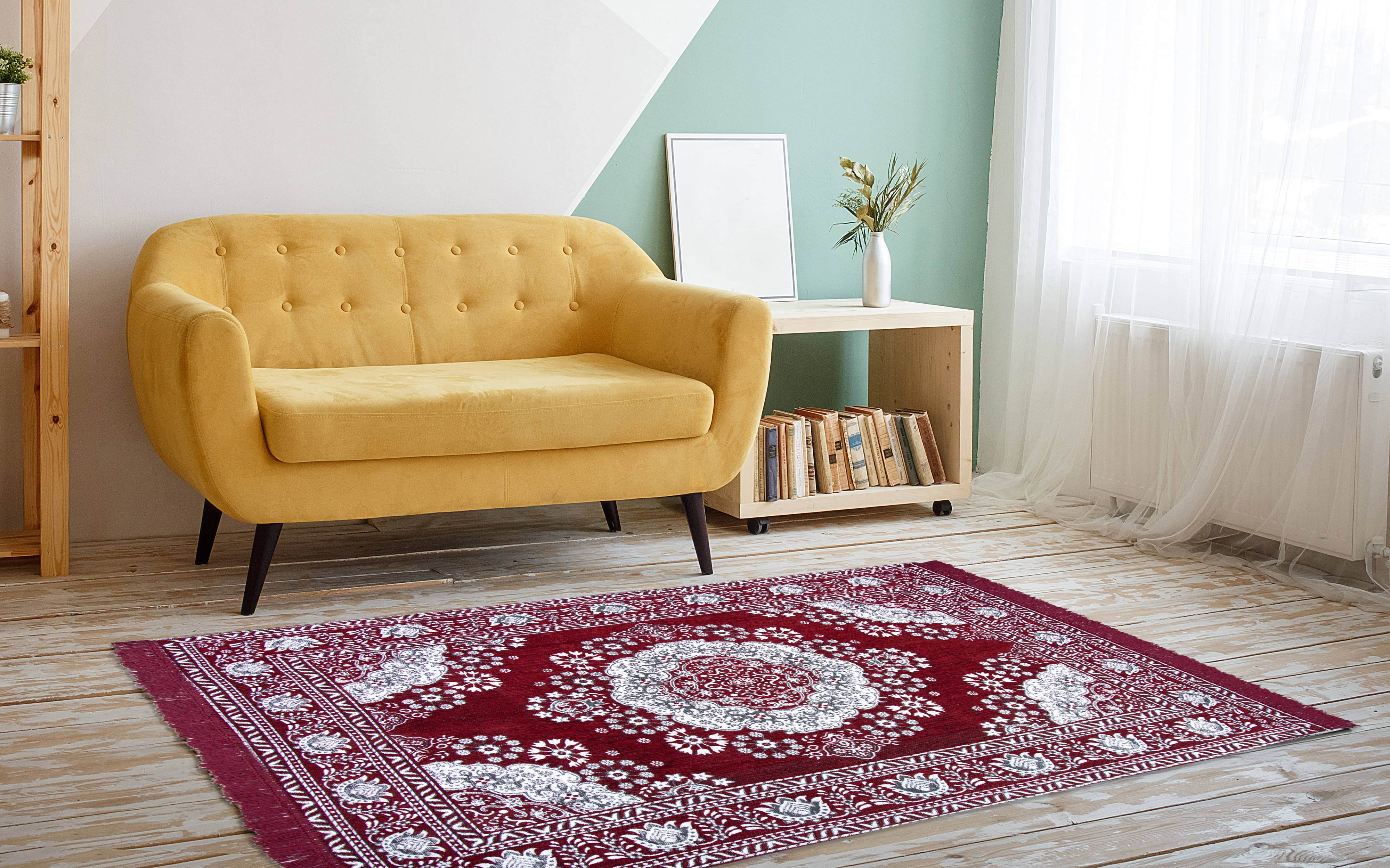     			Aazeem Maroon Velvet Dhurrie Carpet Abstract 3x5 Ft