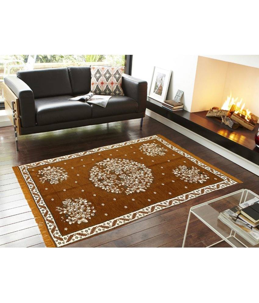     			Aazeem Yellow Velvet Dhurrie Carpet Abstract 5x7 Ft