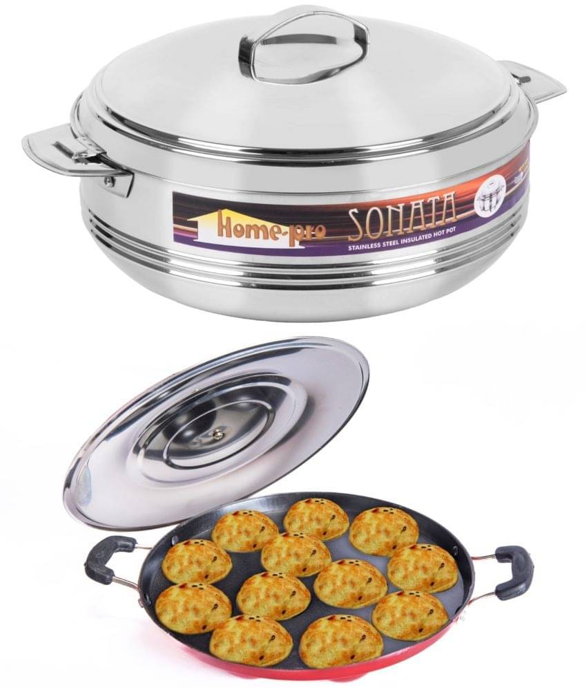     			HomePro Casserole 2500Ml  & Appam Red Multicolor Steel Serve Casserole ( Set of 2 , 2500 mL )