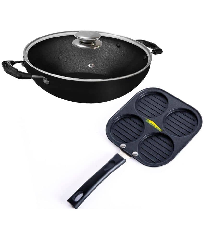 HomePro Uttapam Kadhai Lid Black Aluminium Non-Stick Cookware Sets ( Set of 3 ) - Cookware | Buy online on ZillyBuy