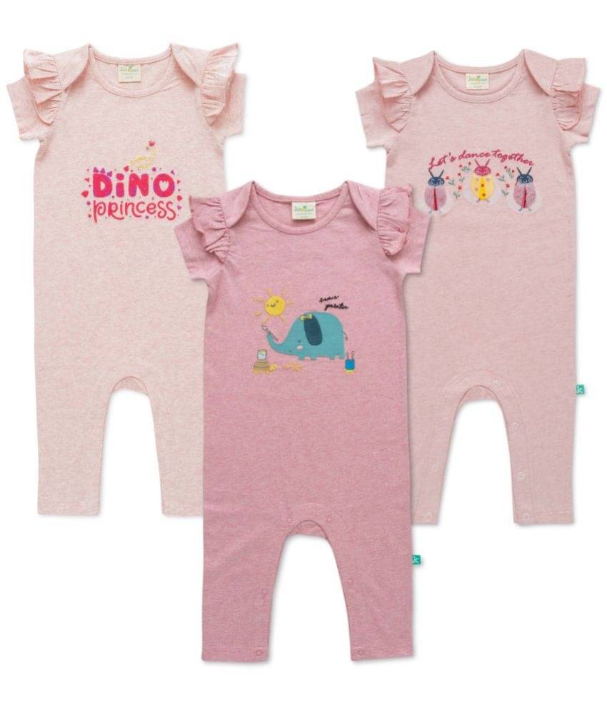     			Juscubs Multi Color Cotton Blend Rompers For Baby Girl ( Pack of 3 )