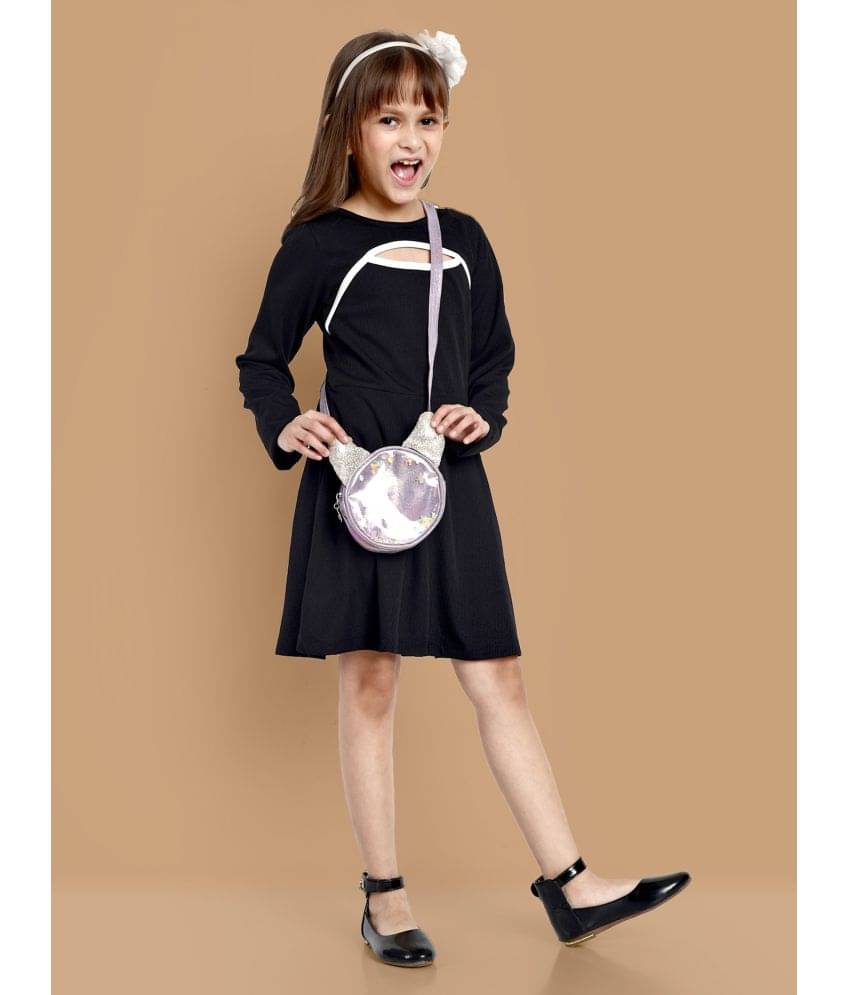     			Lazy Shark Cotton A-line Dress For Girls ( Pack of 1 , Black )