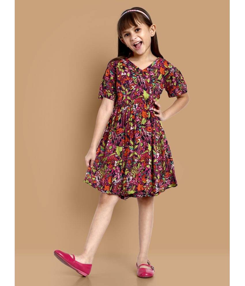 Lazy Shark Polyester Blend Fit And Flare Dress For Girls ( Pack of 1 , Multicolor ) Lazy Shark Polyester Blend Fit And Flare Dress For Girls ( Pack of 1 , Multicolor )