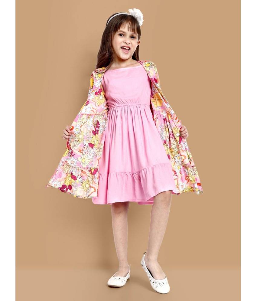 Lazy Shark Polyester Blend Fit And Flare Dress For Girls ( Pack of 1 , Pink ) Lazy Shark Polyester Blend Fit And Flare Dress For Girls ( Pack of 1 , Pink )