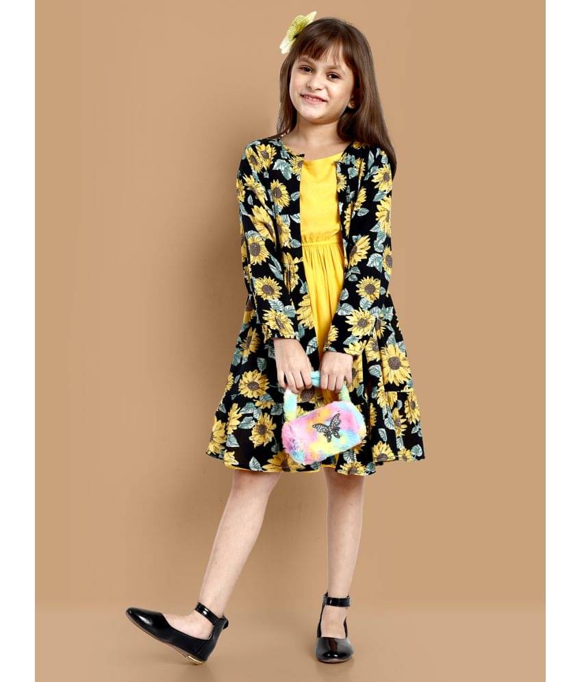 Lazy Shark Polyester Blend Fit And Flare Dress For Girls ( Pack of 1 , Yellow ) Lazy Shark Polyester Blend Fit And Flare Dress For Girls ( Pack of 1 , Yellow )