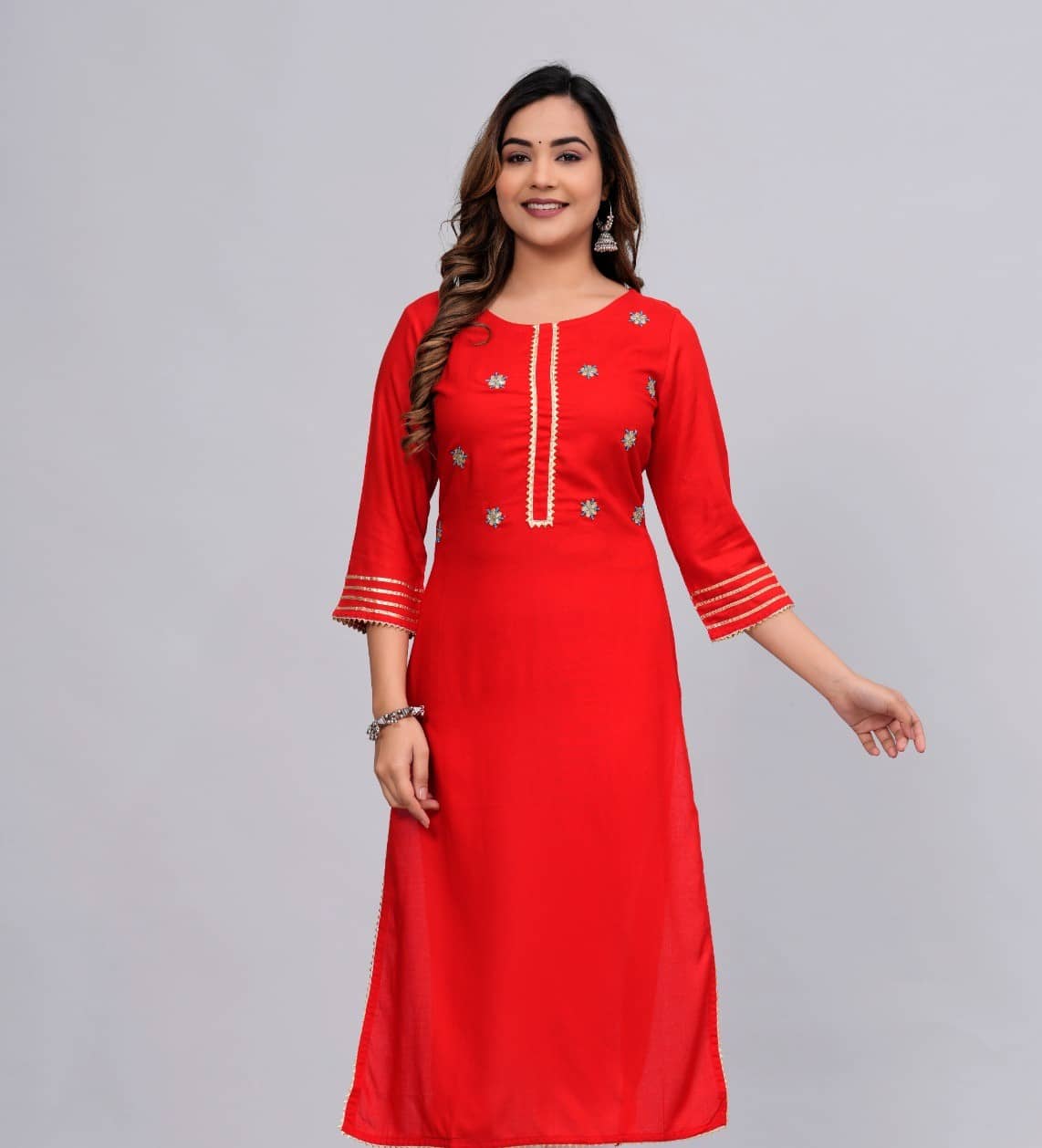 MAUKA Rayon Embroidered Straight Women's Kurti - Red ( Pack of 1 ) - Kurtis, Tunics | Buy online on ZillyBuy