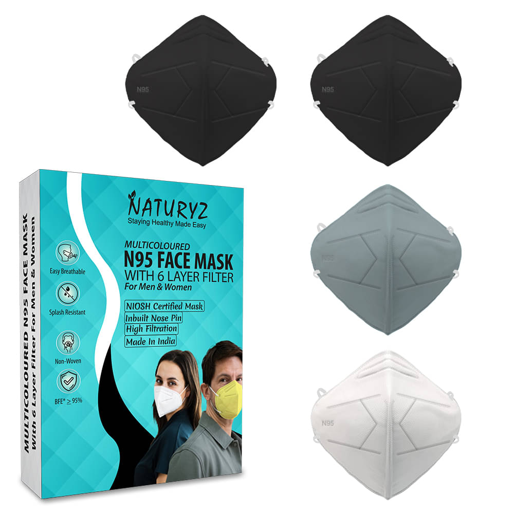     			Naturyz N95 Niosh Certified N95 Face Mask For Adults With 6 Layer Protection(Pack Of 4)