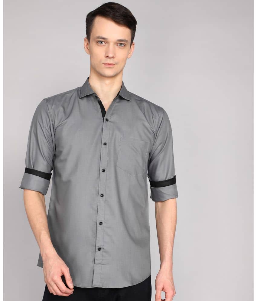 P&V CREATIONS Cotton Blend Regular Fit Solids Rollup Sleeves Men's Casual Shirt - Grey ( Pack of 1 )