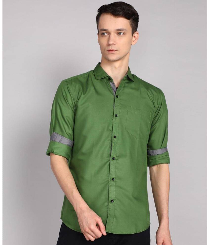     			P&V CREATIONS Cotton Blend Regular Fit Solids Full Sleeves Men's Casual Shirt - Olive ( Pack of 1 )