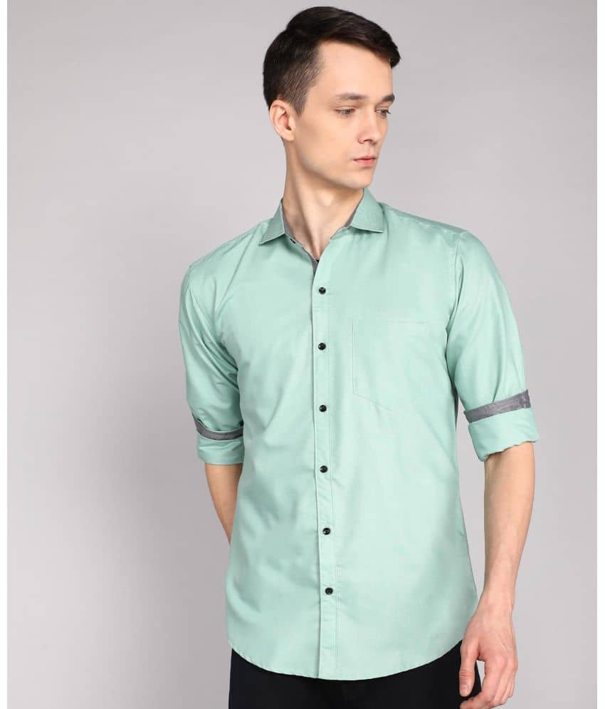 P&V CREATIONS Cotton Blend Regular Fit Solids Full Sleeves Men's Casual Shirt - Mint Green ( Pack of 1 )