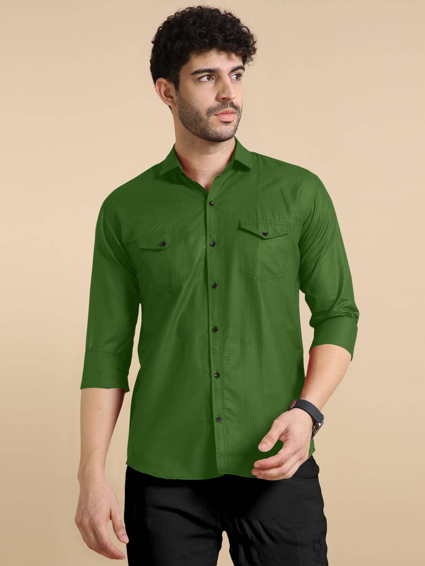 P&V CREATIONS Cotton Blend Slim Fit Solids Full Sleeves Men's Casual Shirt - Green ( Pack of 1 ) P&V CREATIONS Cotton Blend Slim Fit Solids Full Sleeves Men's Casual Shirt - Green ( Pack of 1 )